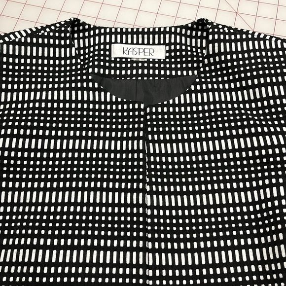KASPER Geo Stripe Black/White Print 3/4 SLV Open Front Career Blazer Jacket 16 - Picture 4 of 16